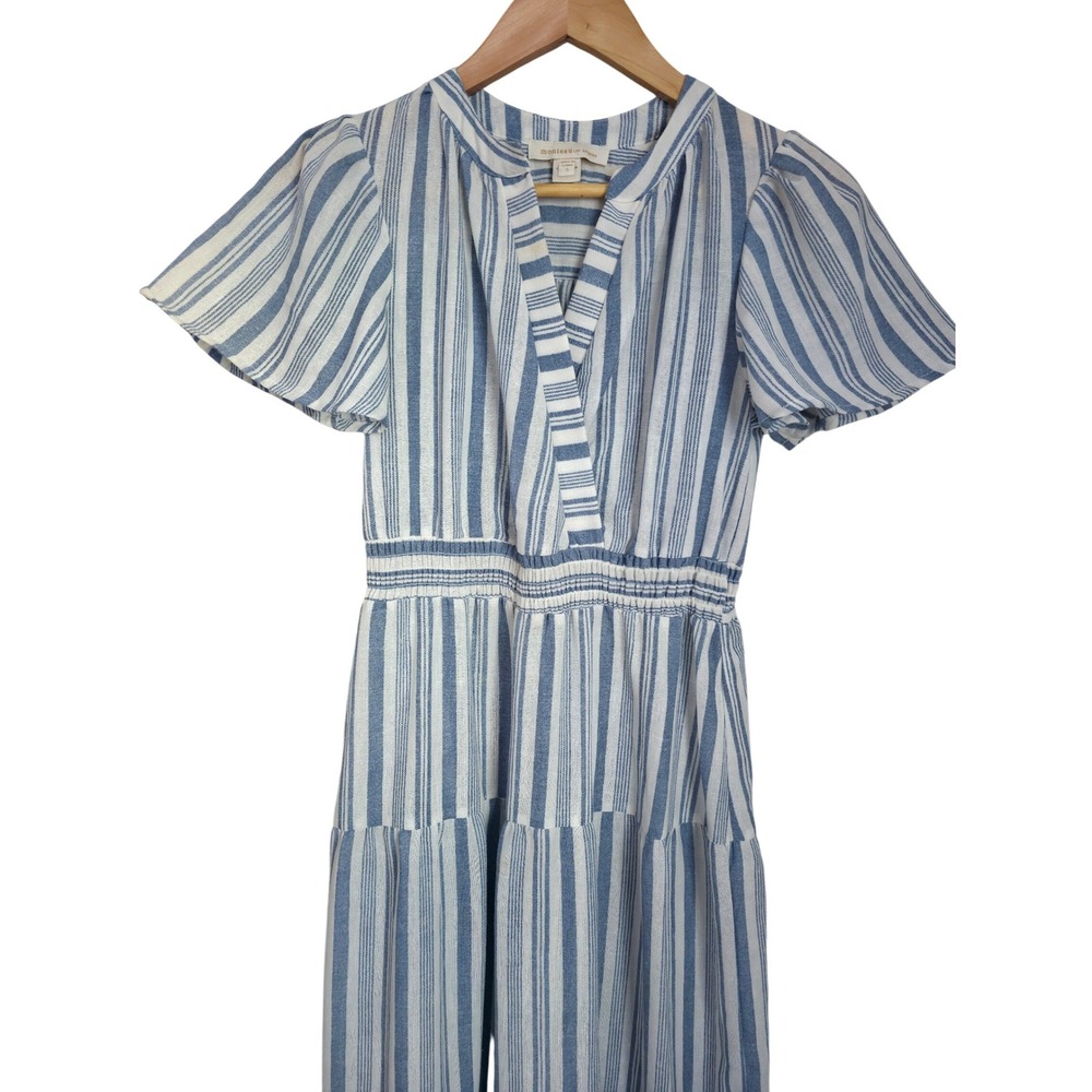 Monteau LA Blue Stripe Midi Dress Women S Boho Summer Elastic Waist - Picture 2 of 10
